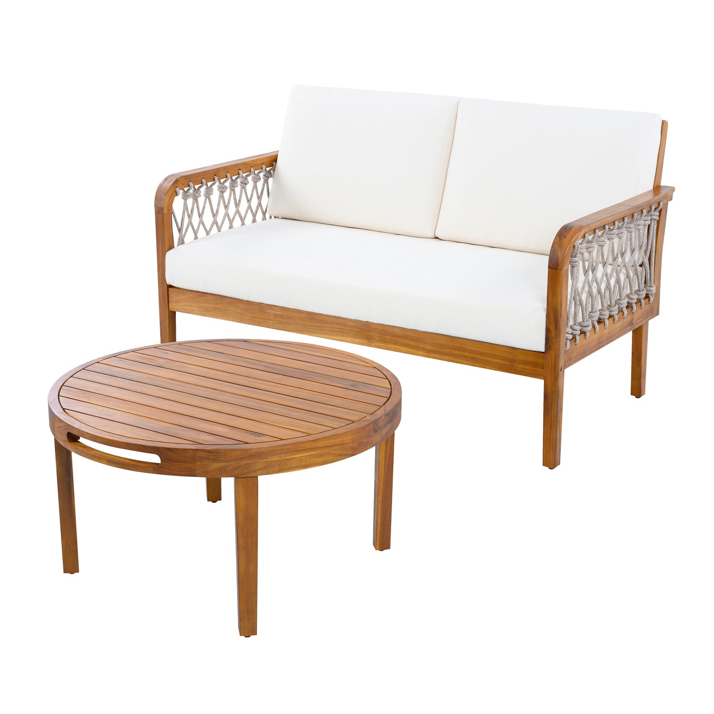 Outdoor Acacia Wood Loveseat and Coffee Table Set