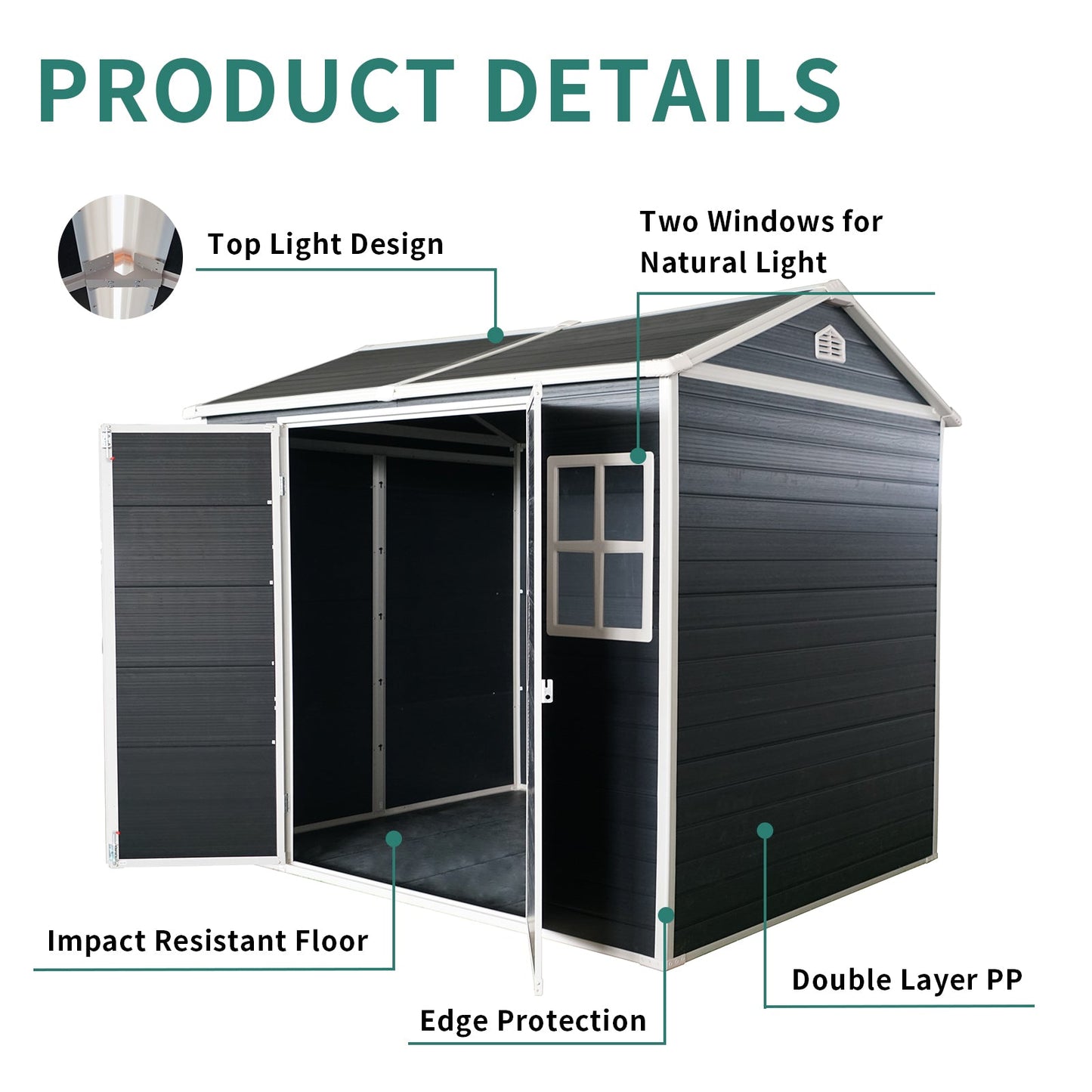 8x4ft Resin Garden Shed with Floor and Windows