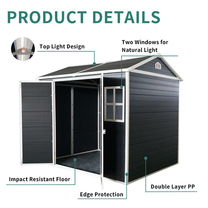 8x4ft Resin Garden Shed with Floor and Windows