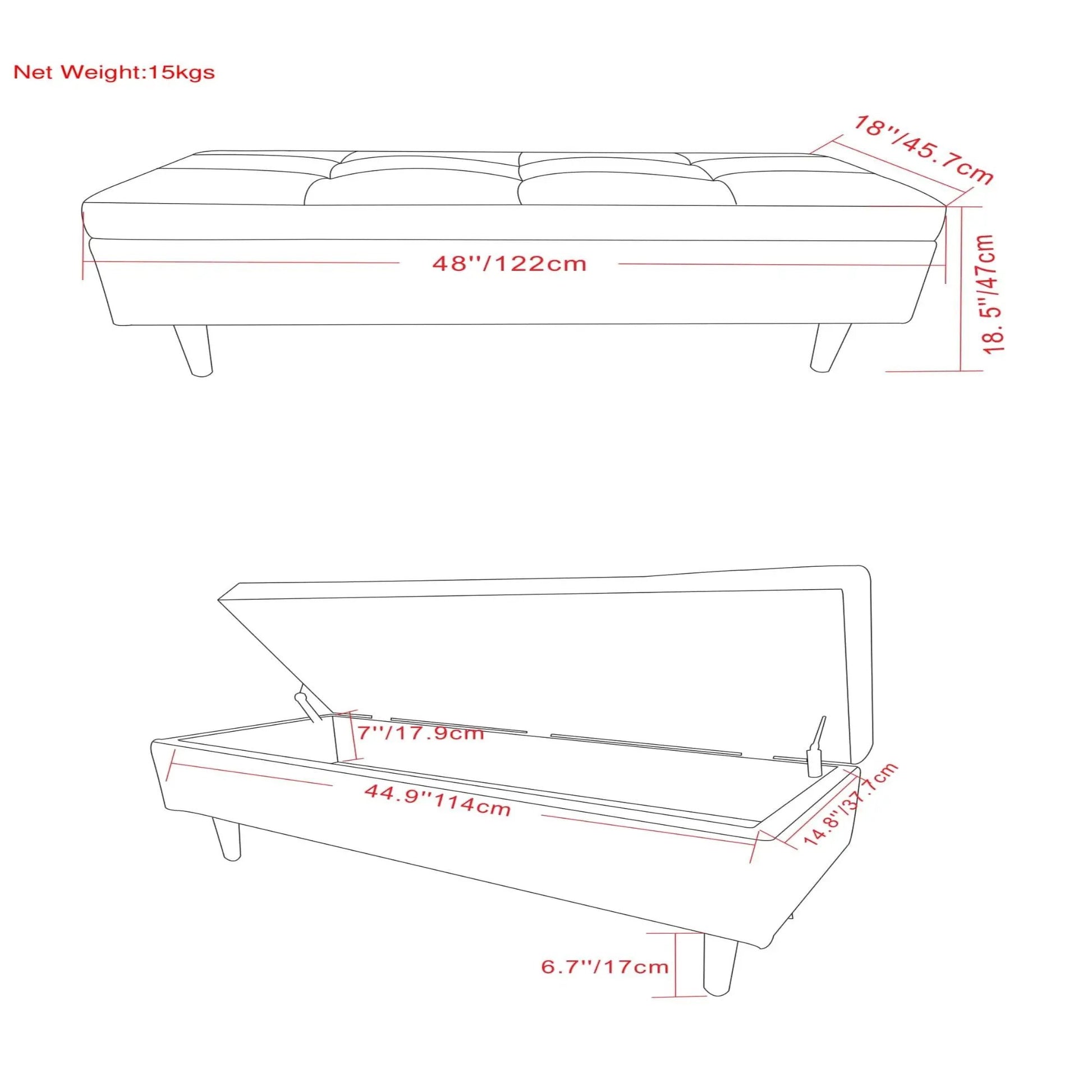 Shay square coffee table storage ottoman line drawing with 48in long midcentury style on Tampa Home & Garden Store