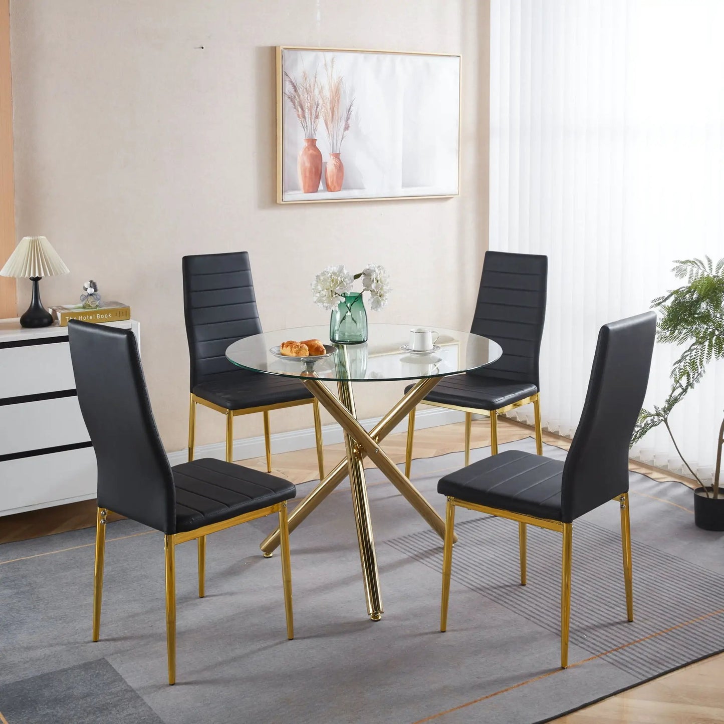Elegant Legs Dining Chair set of 4, black faux-leather with gold legs, Unique Piece Furniture on Tampa Home & Garden Store