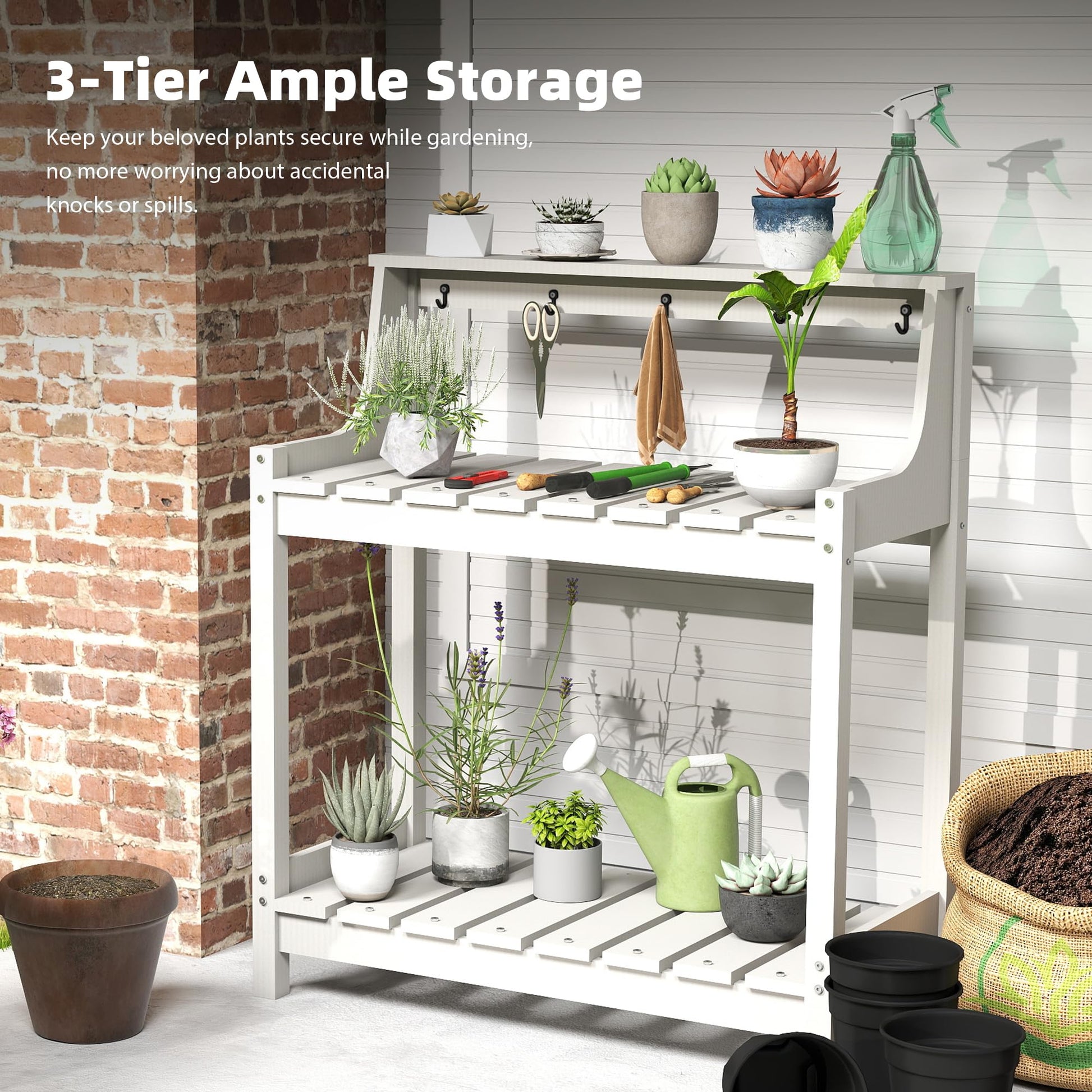 HDPE garden potting table with storage white outdoor potting bench with three tiers HouseOfZazla on Tampa Home & Garden Store