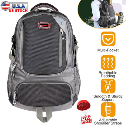 GemGear unisex gray backpack with grid front, multiple pockets, dual water bottle pouches on Tampa Home & Garden Store
