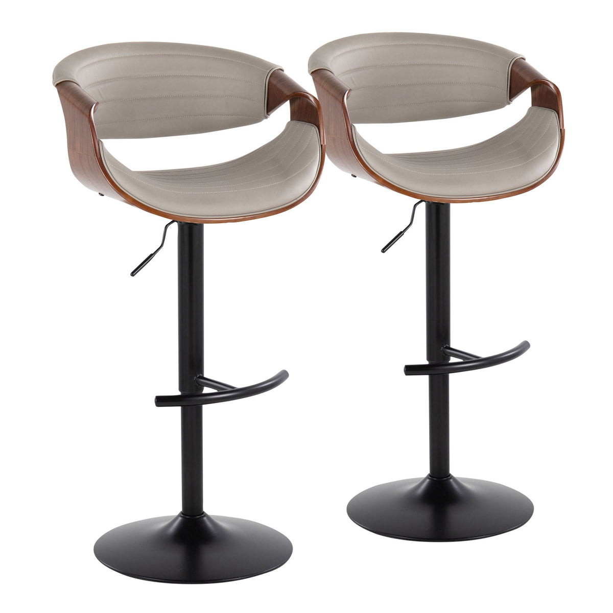 Symphony Barstool Set with Swivel beige seats wood arms footrests black bases pair on Tampa Home & Garden Store