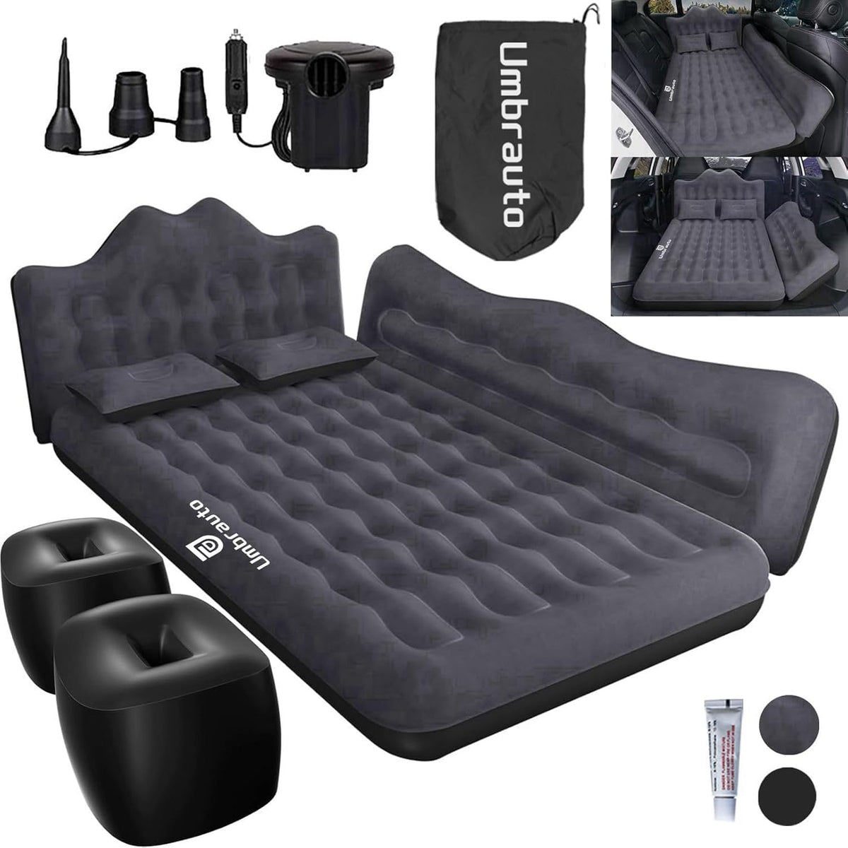 Umbrauto backseat air mattress in dark gray for car/SUV with pump, pillows, carry bag on Tampa Home & Garden Store
