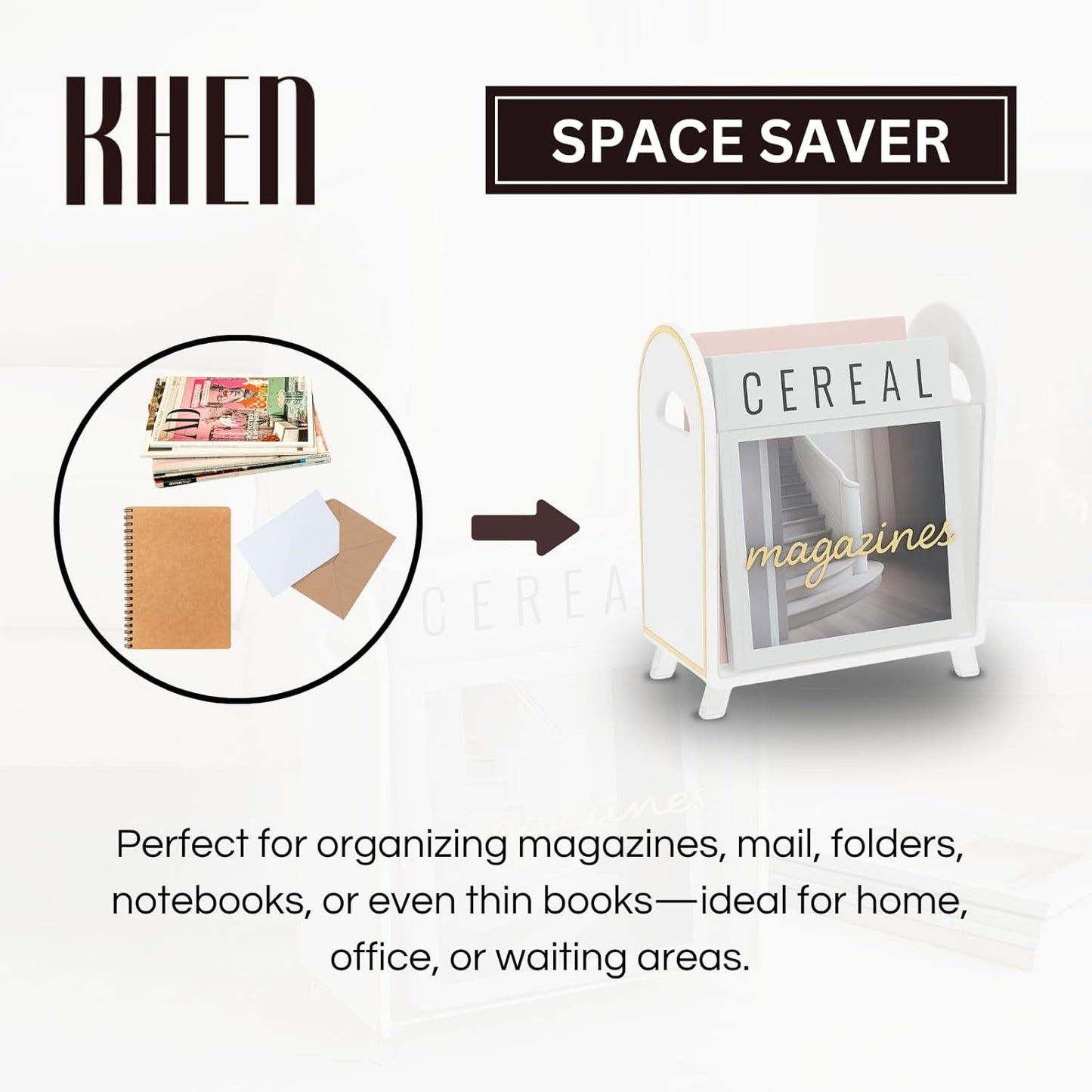 Clear Acrylic Magazine Holder with Gold Trim