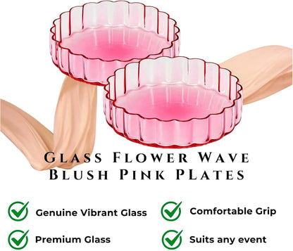 Blush Pink Glass Flower Wave Plates Set of 2