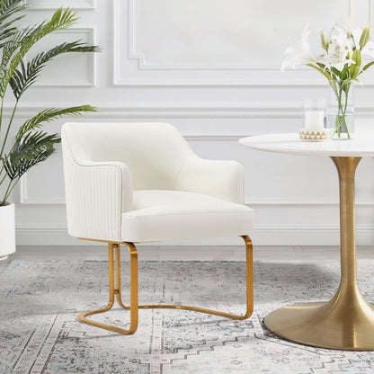 Modern dining arm chair in white upholstery with gold cantilever legs HouseOfZazla on Tampa Home & Garden Store