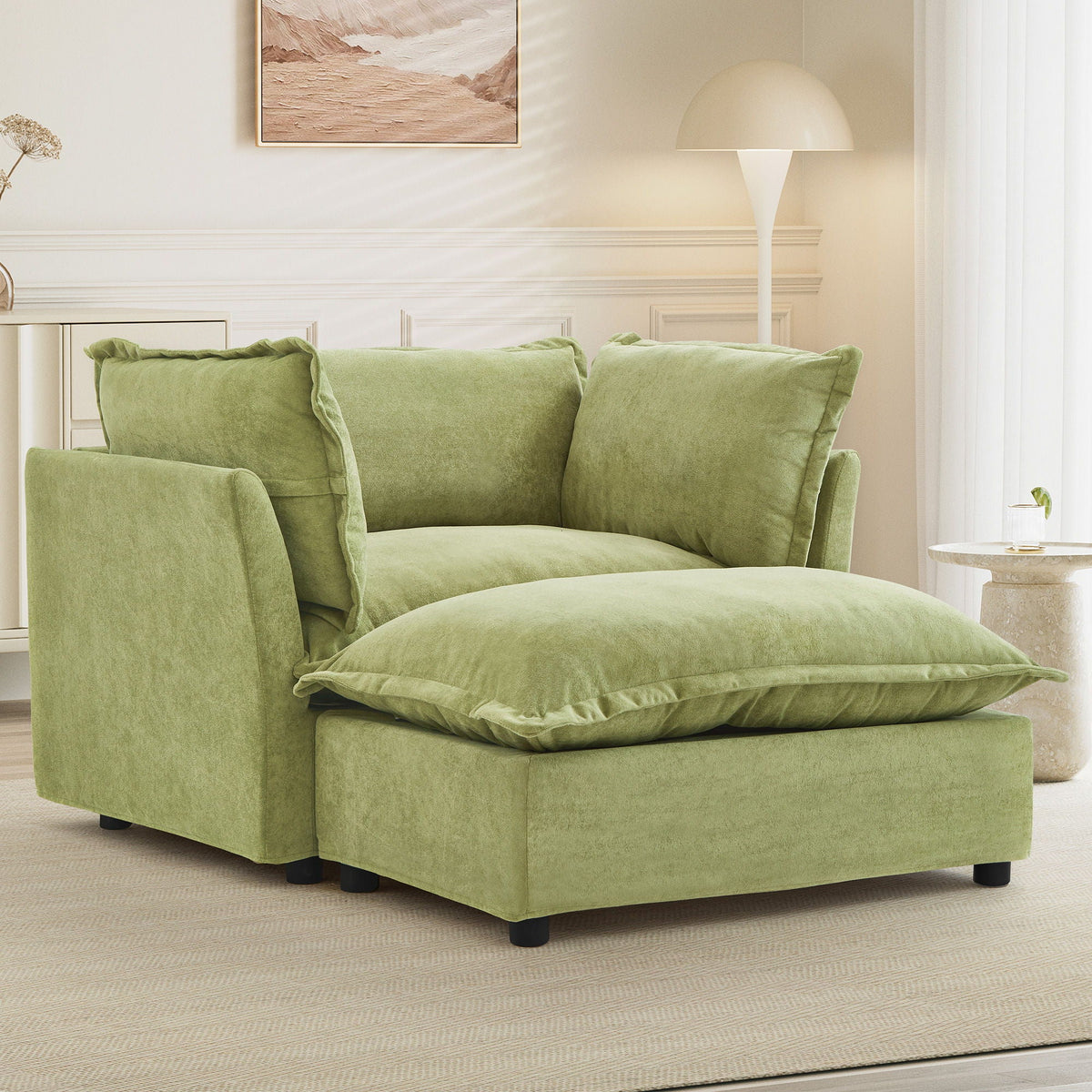 Modern Fabric Armchair with a Movable Ottoman
