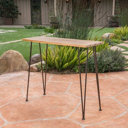 Outdoor Acacia Bar Table and Iron Hairpin Legs