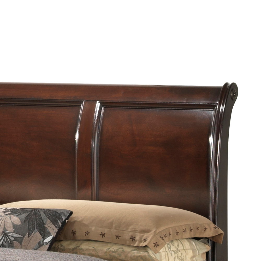 LaVita storage bed headboard in dark brown wood with curved panel accents on Tampa Home & Garden Store