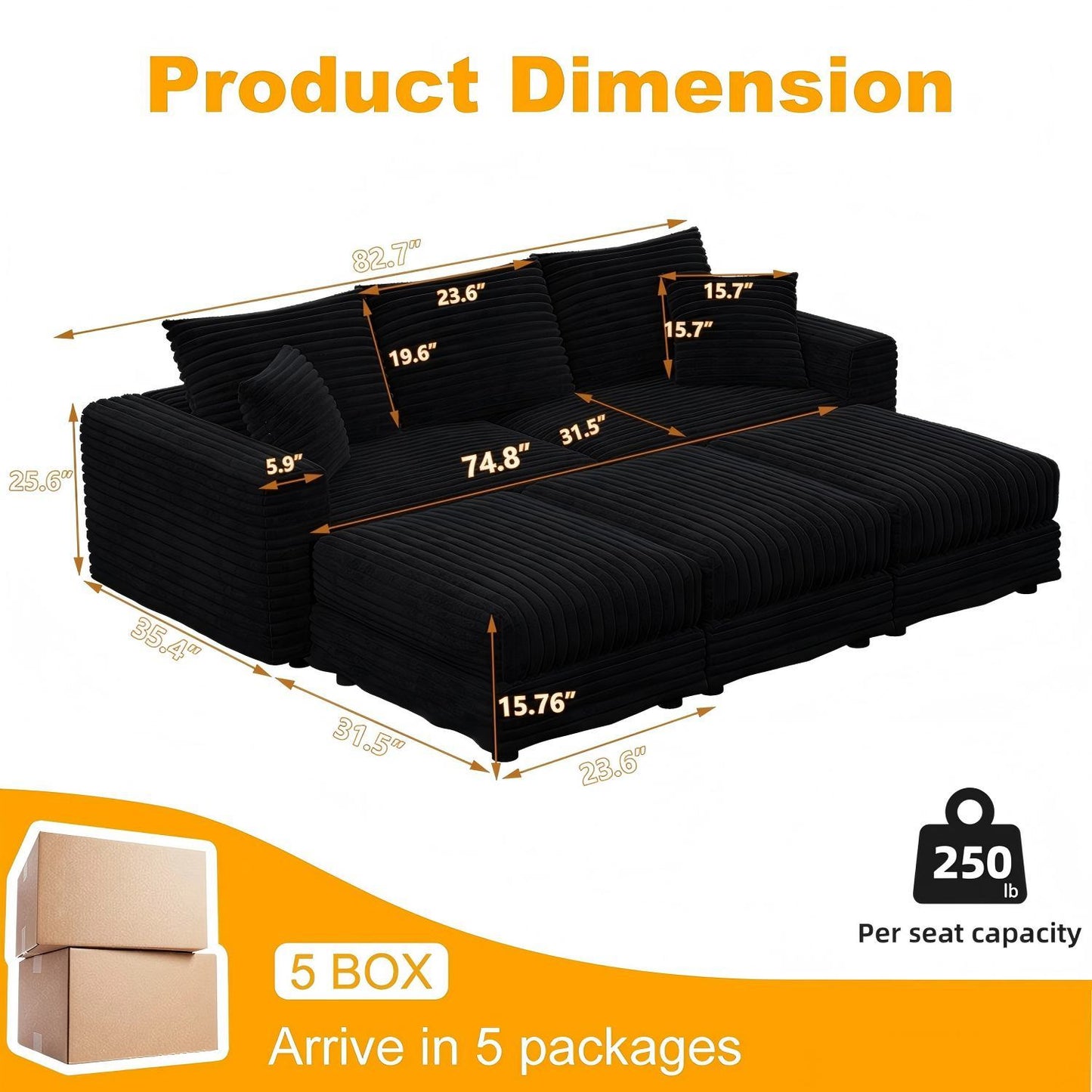 Convertible Sofa With Deep Seat and Pillows