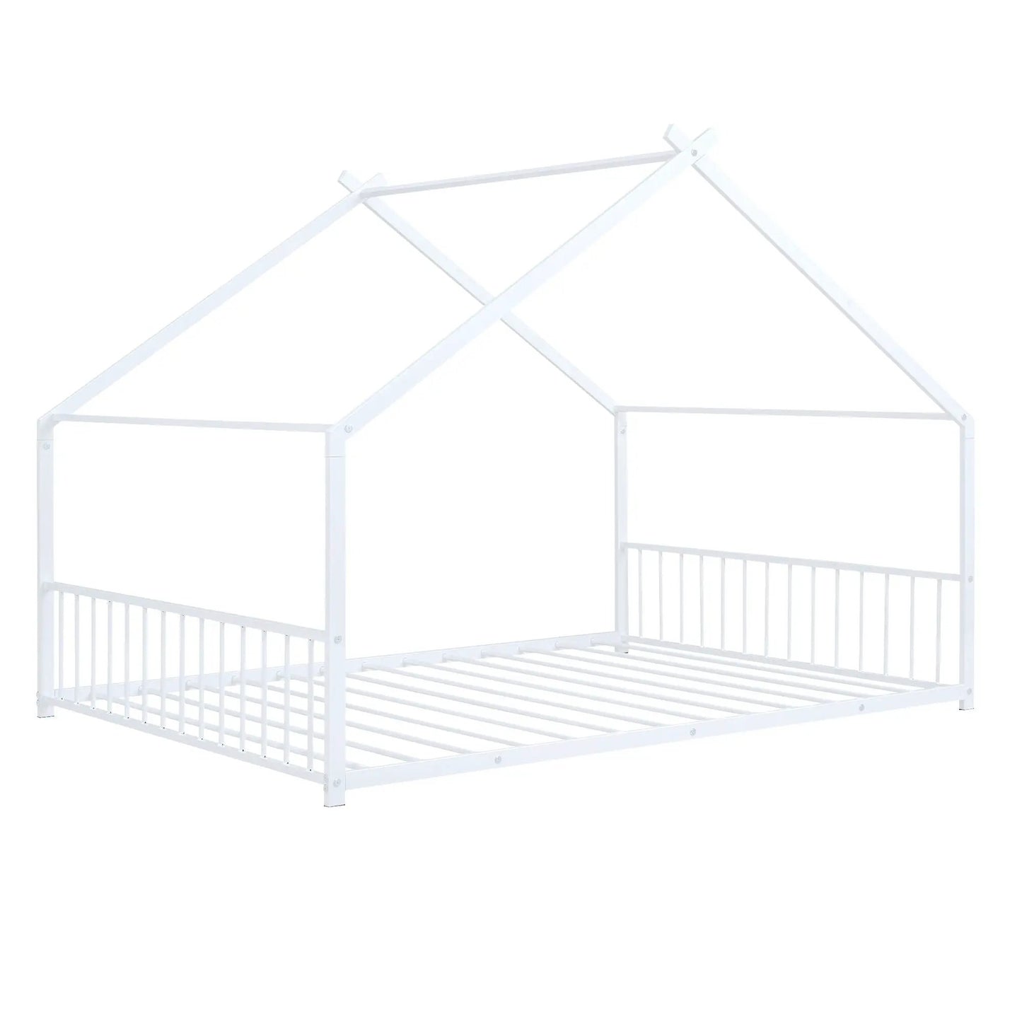 Metal House Bed frame in white with a roof-style canopy and slatted side rails by Unique Piece Furniture on Tampa Home & Garden Store