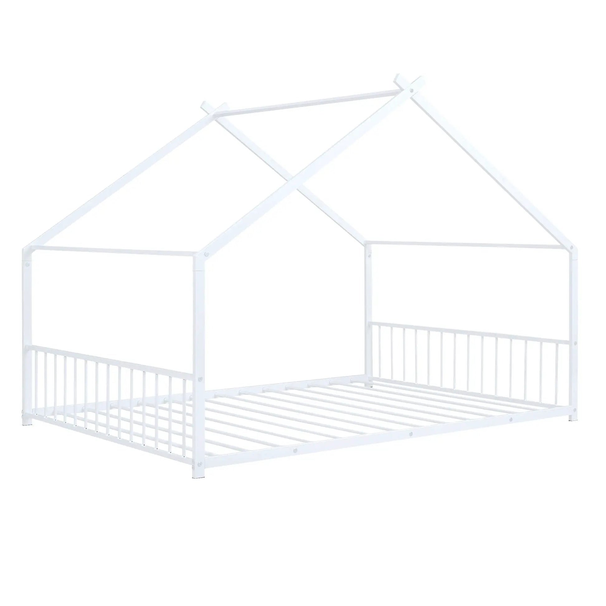 Metal House Bed frame in white with a roof-style canopy and slatted side rails by Unique Piece Furniture on Tampa Home & Garden Store