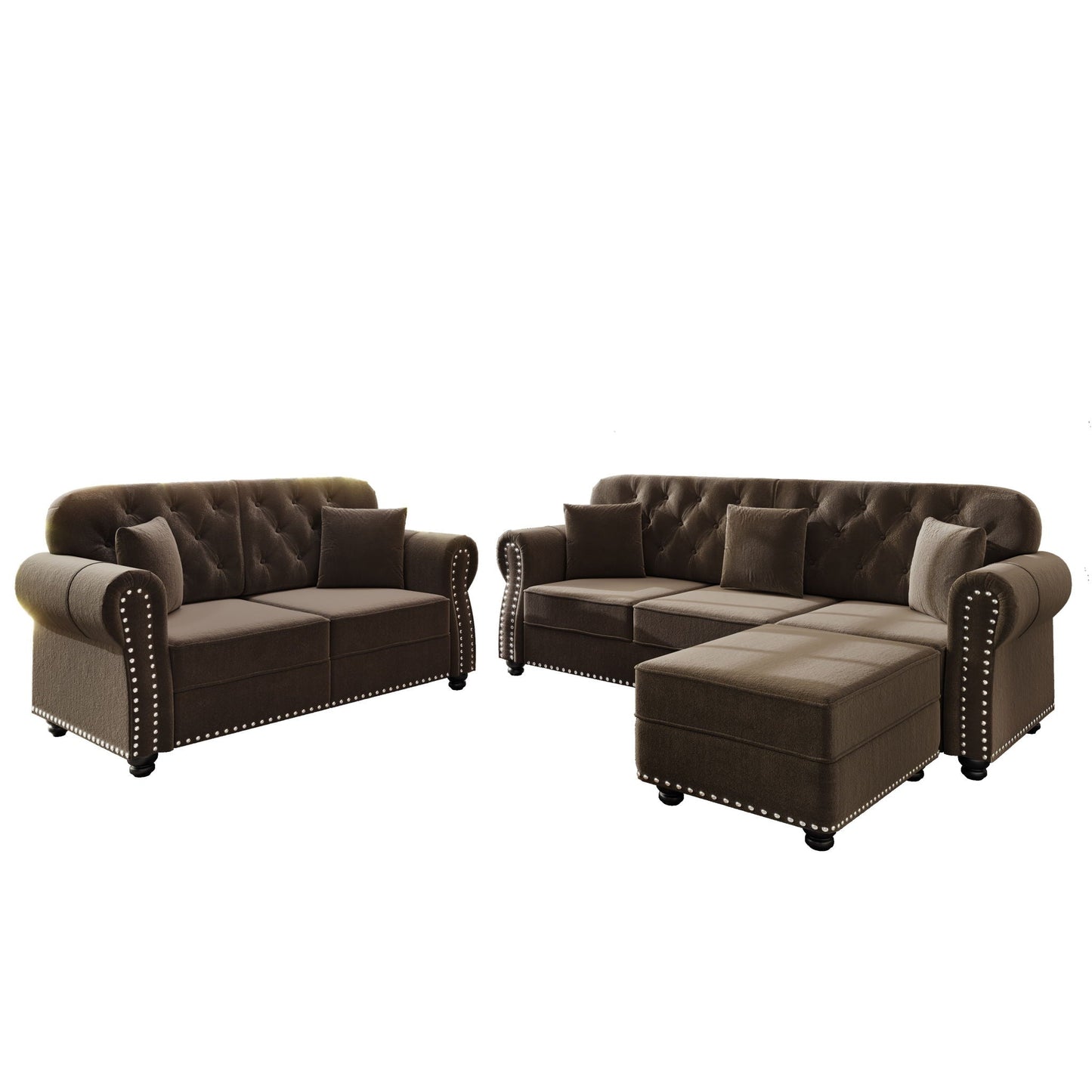 Upholstered Sofa Set with Nailhead and Pillows