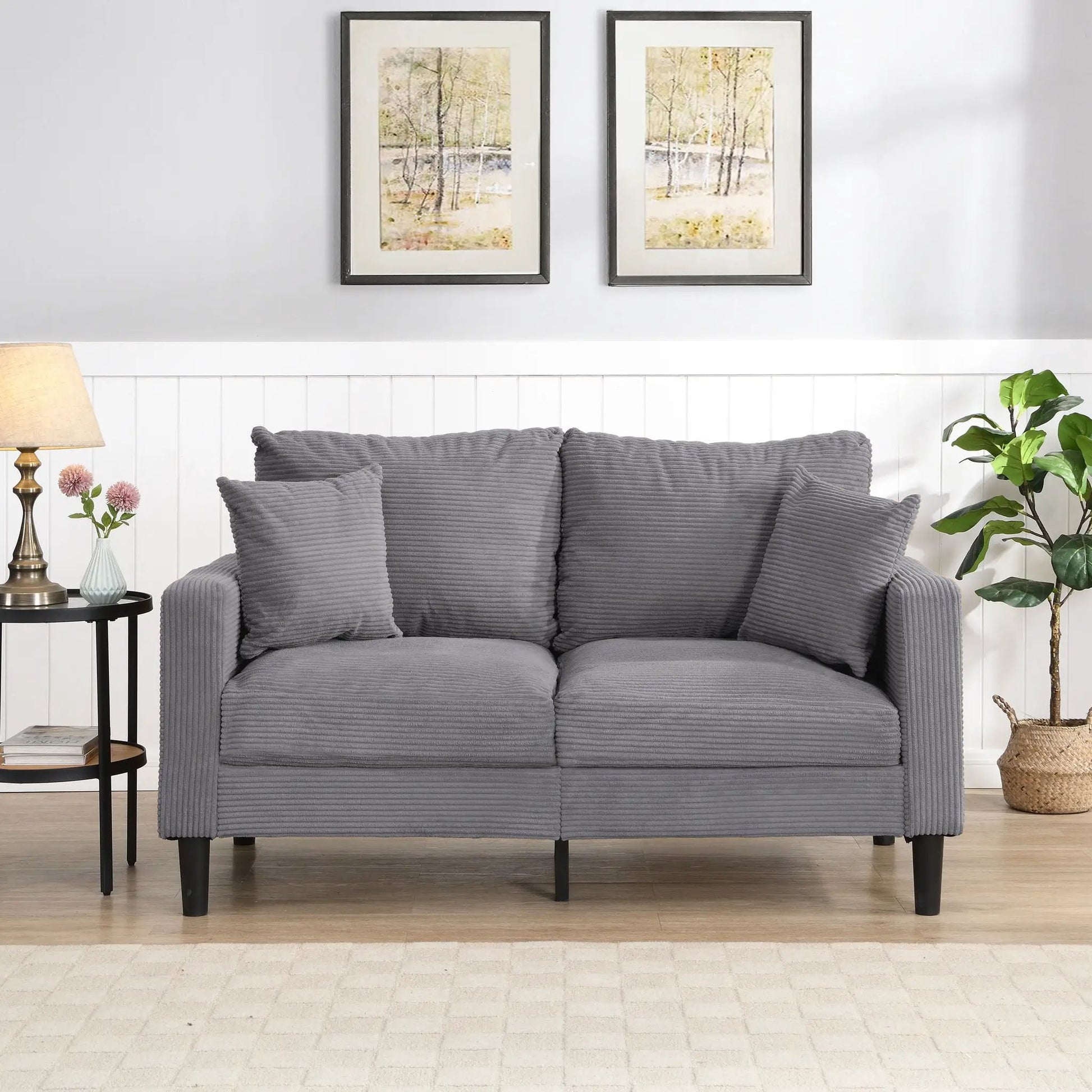 Modern upholstered loveseat sofa gray ribbed fabric by Unique Piece Furniture on Tampa Home & Garden Store
