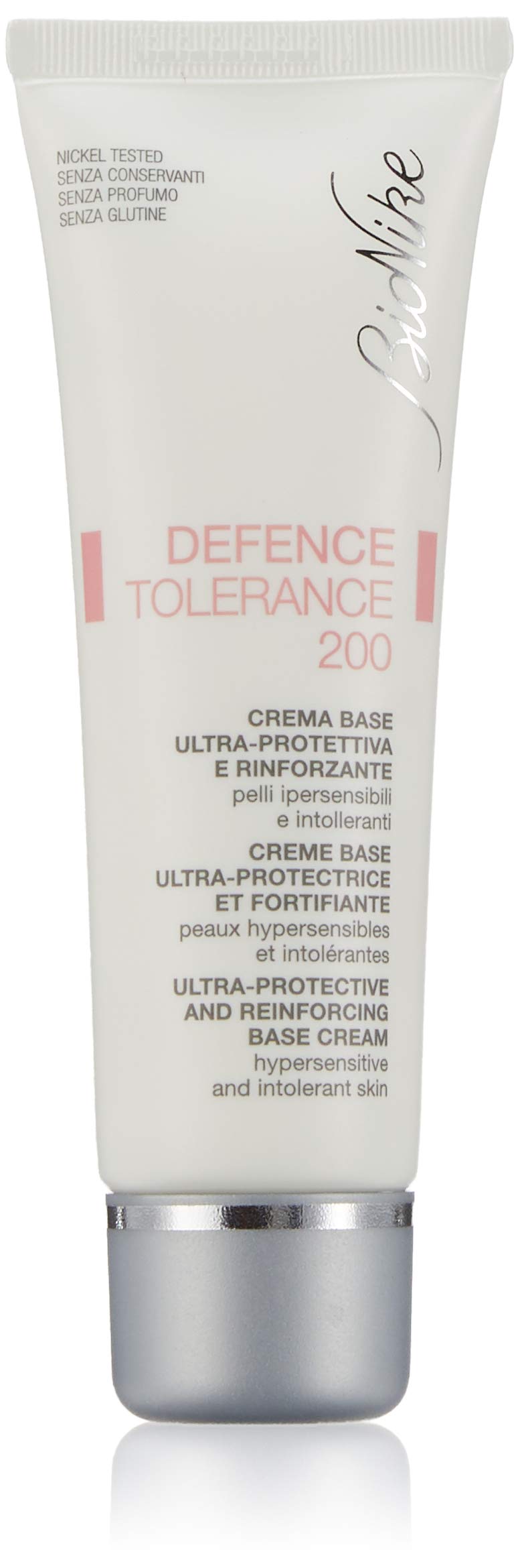 BioNike Defence Tolerance 200 ultra-protective base cream tube with pink print and silver cap on Tampa Home & Garden Store