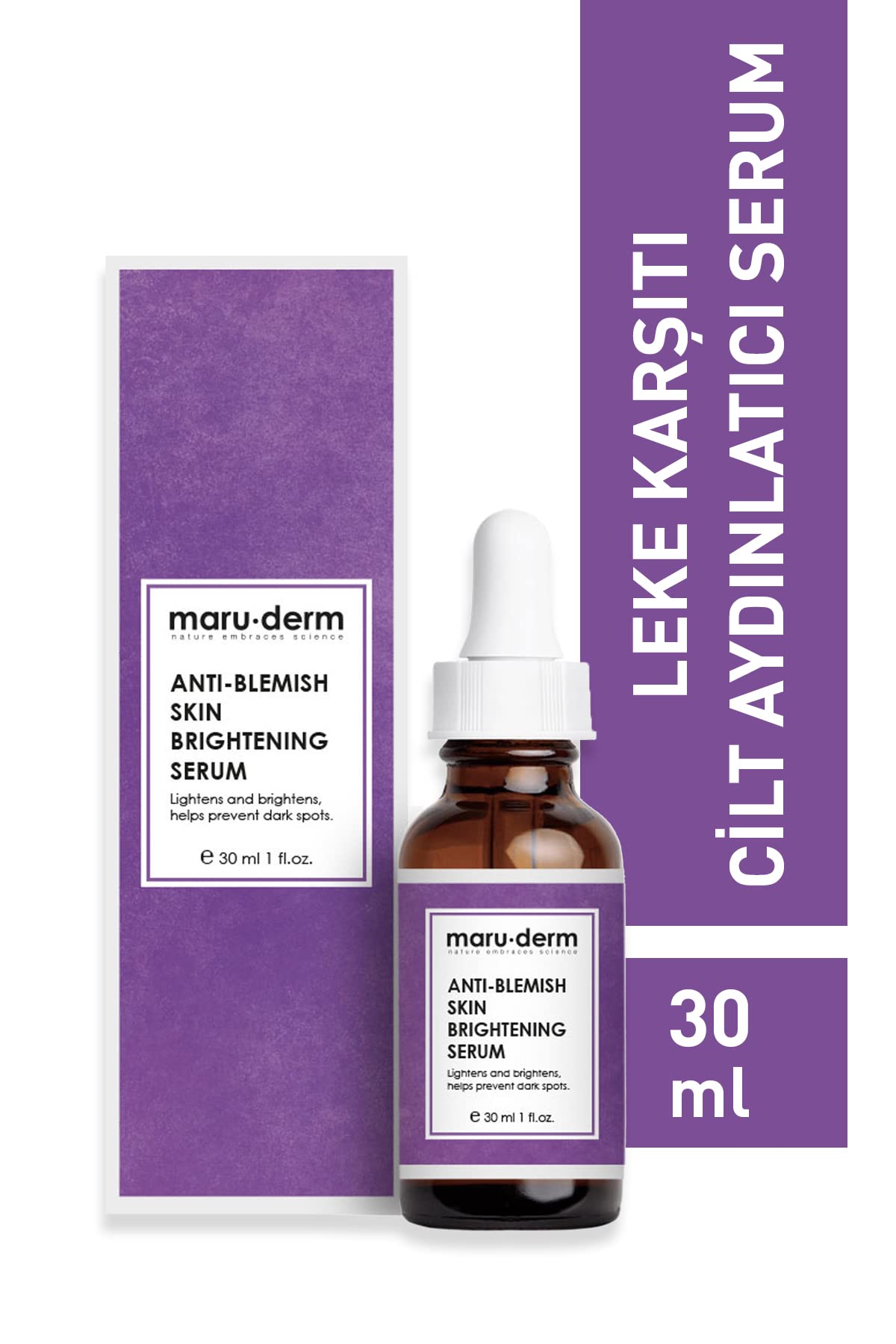 Anti-blemish serum bottle by maru-derm, 30 ml, purple packaging on Tampa Home & Garden Store