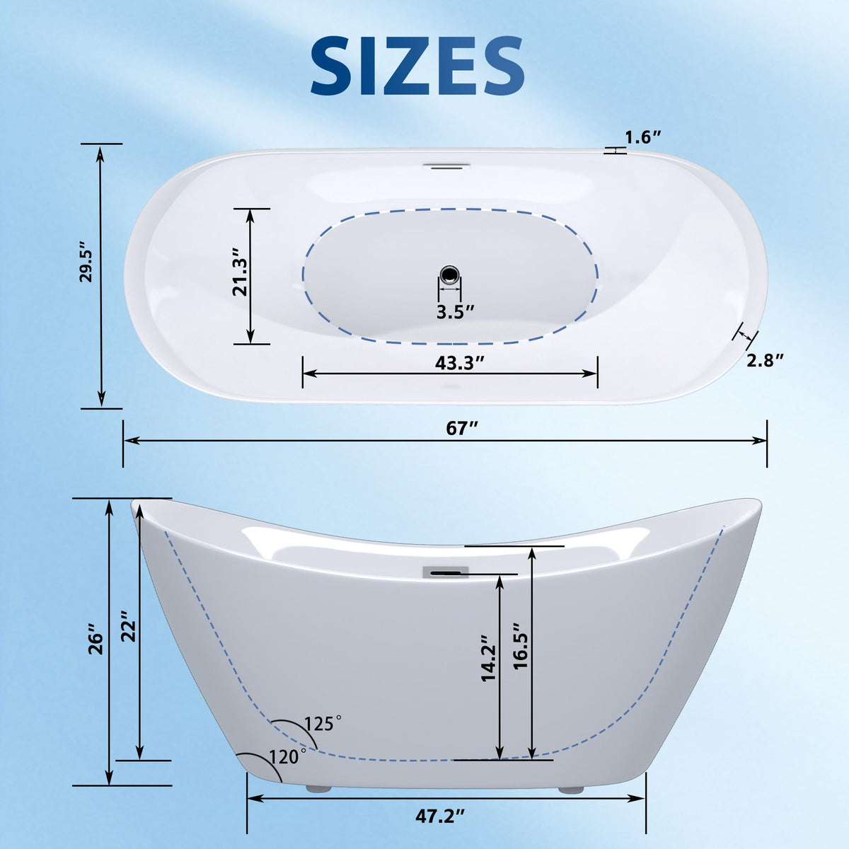 Freestanding tub with overflow, ergonomic white design by HouseOfZazla Bathtubs on Tampa Home & Garden Store