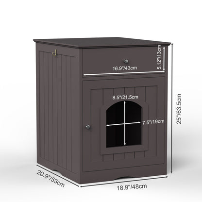 Pet House Cat Litter Box Enclosure With Drawer Side Table dark espresso brown wood on Tampa Home & Garden Store