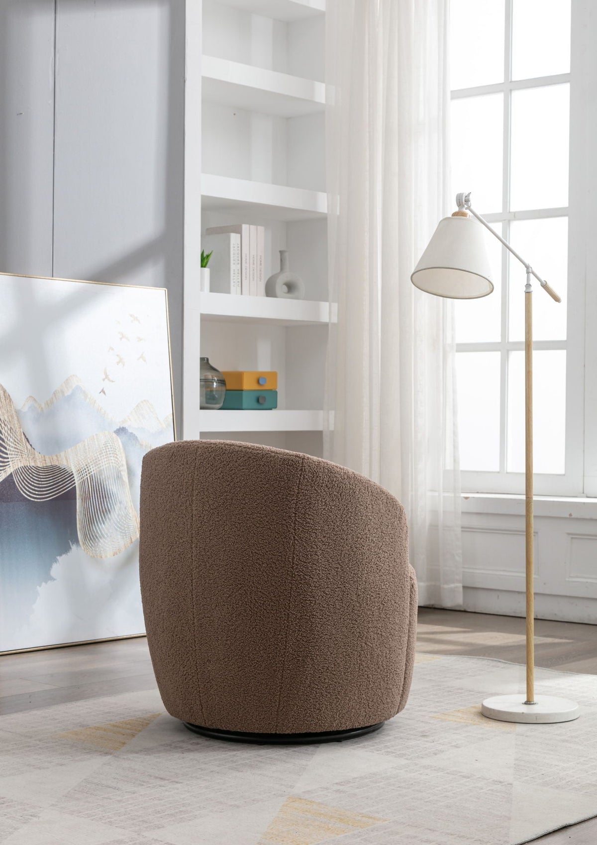 Teddy Fabric and Swivel Barrel Accent Chair