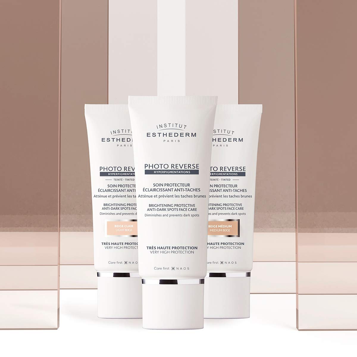 Esthederm Photo Reverse tinted sunscreen three tubes, medium beige 50 ml anti-dark spots care on Tampa Home & Garden Store