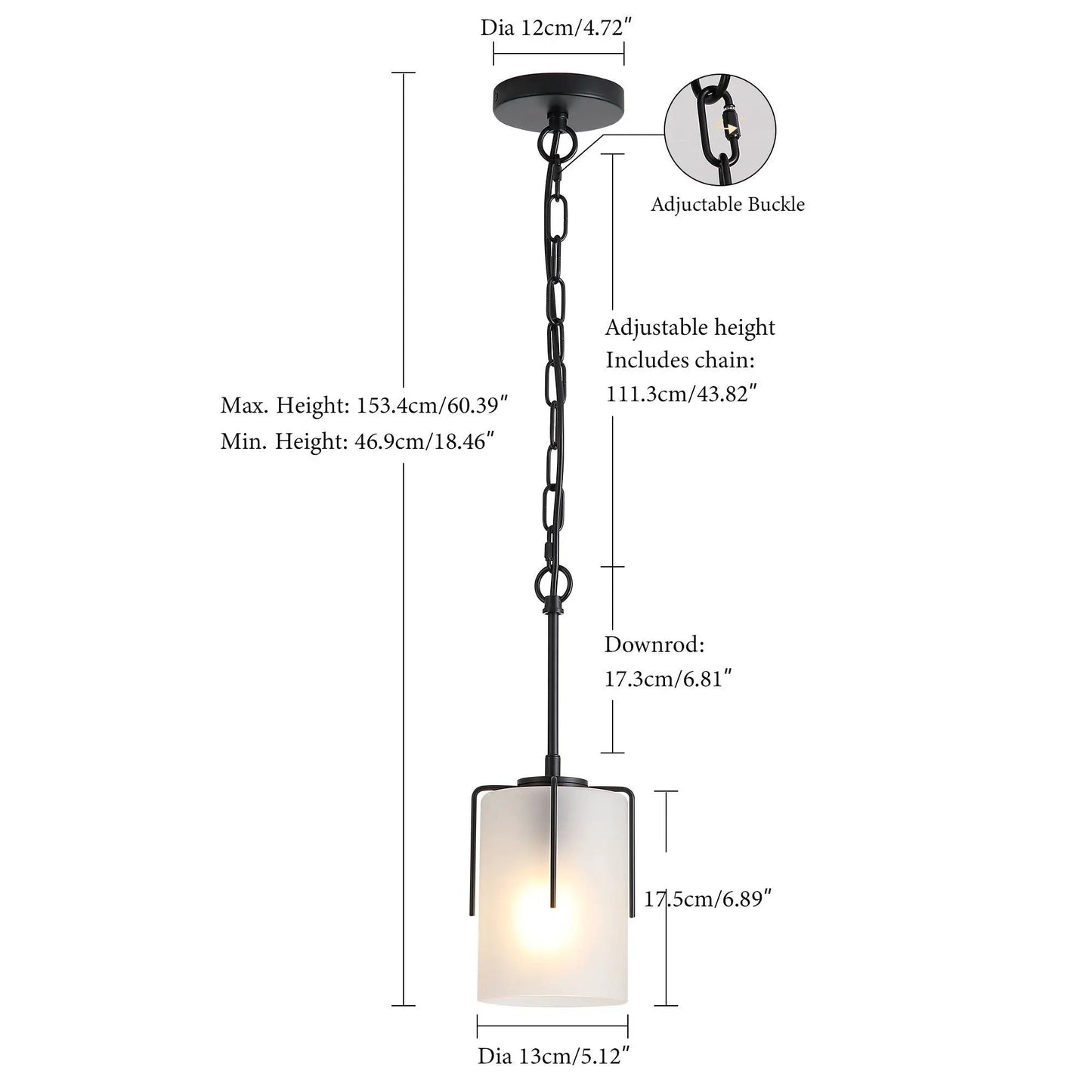 Adjustable cylindrical pendant light with black metal chain and shade by Unique Piece Furniture on Tampa Home & Garden Store