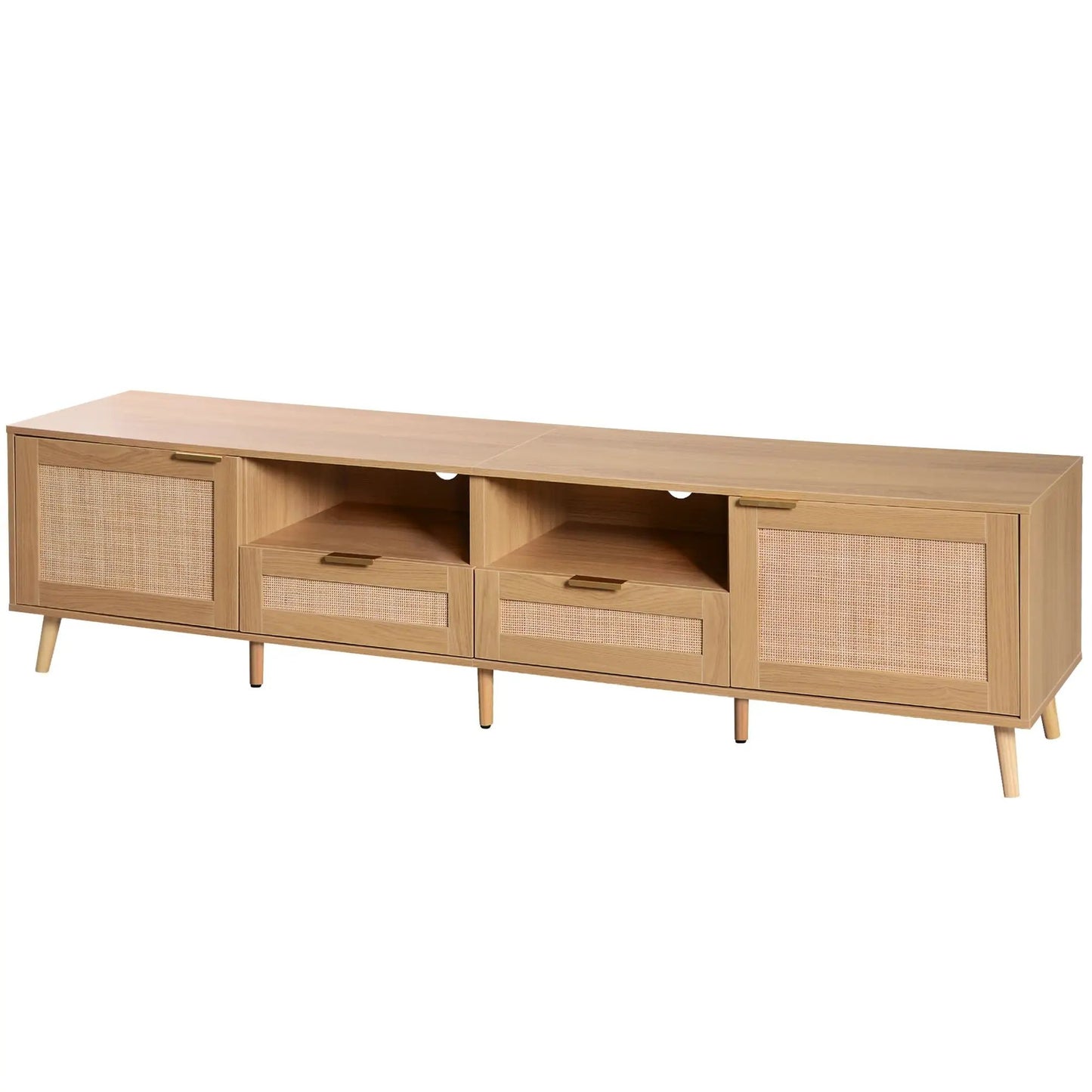 Rattan and Solid Wood TV Stand With Cable