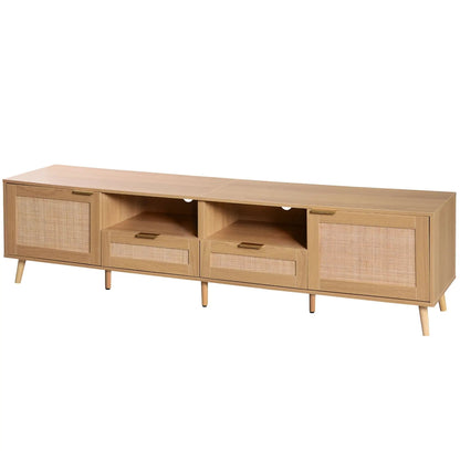 Rattan and Solid Wood TV Stand With Cable