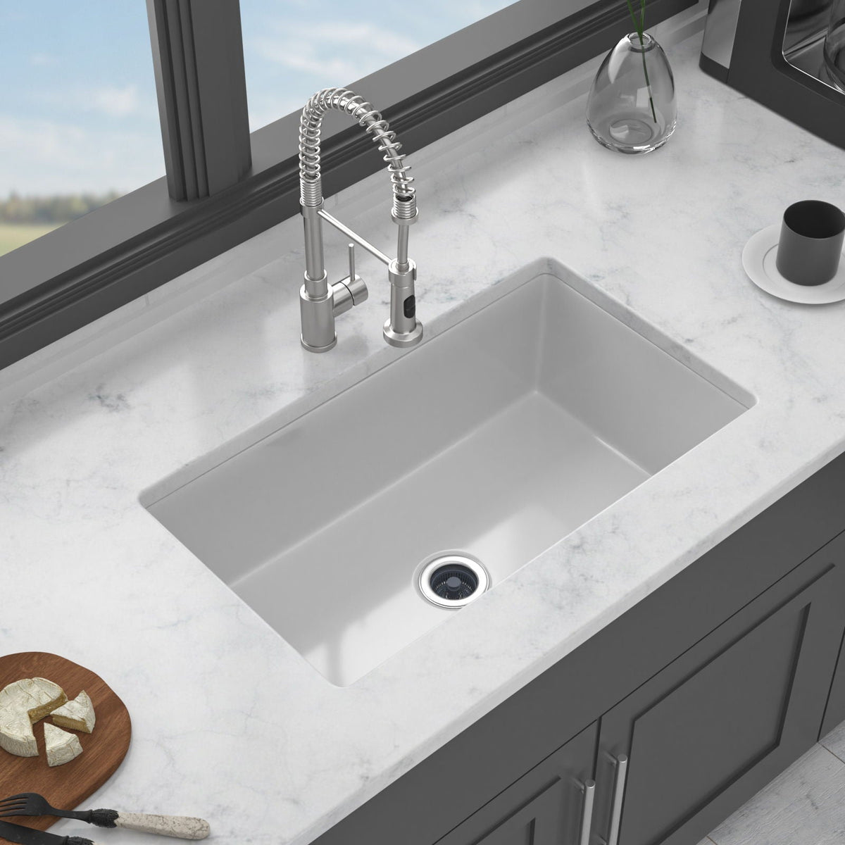 Rectangular deep single-bowl undermount sink with dual mount, white basin and chrome faucet on Tampa Home & Garden Store