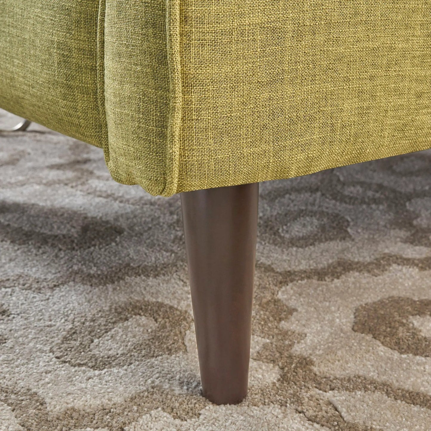 Mid-Century Modern Recliner olive green waffle-stitch fabric with brown leg on Tampa Home & Garden Store