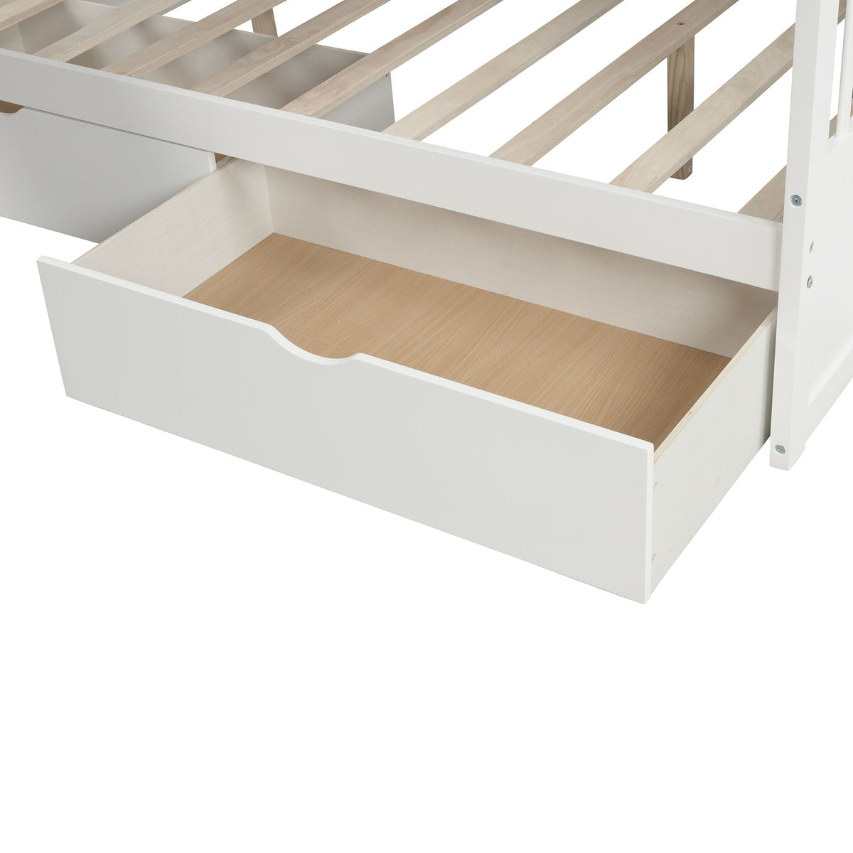 Bunk bed with storage drawer pulled out, showing light wood interior, HouseOfZazla on Tampa Home & Garden Store