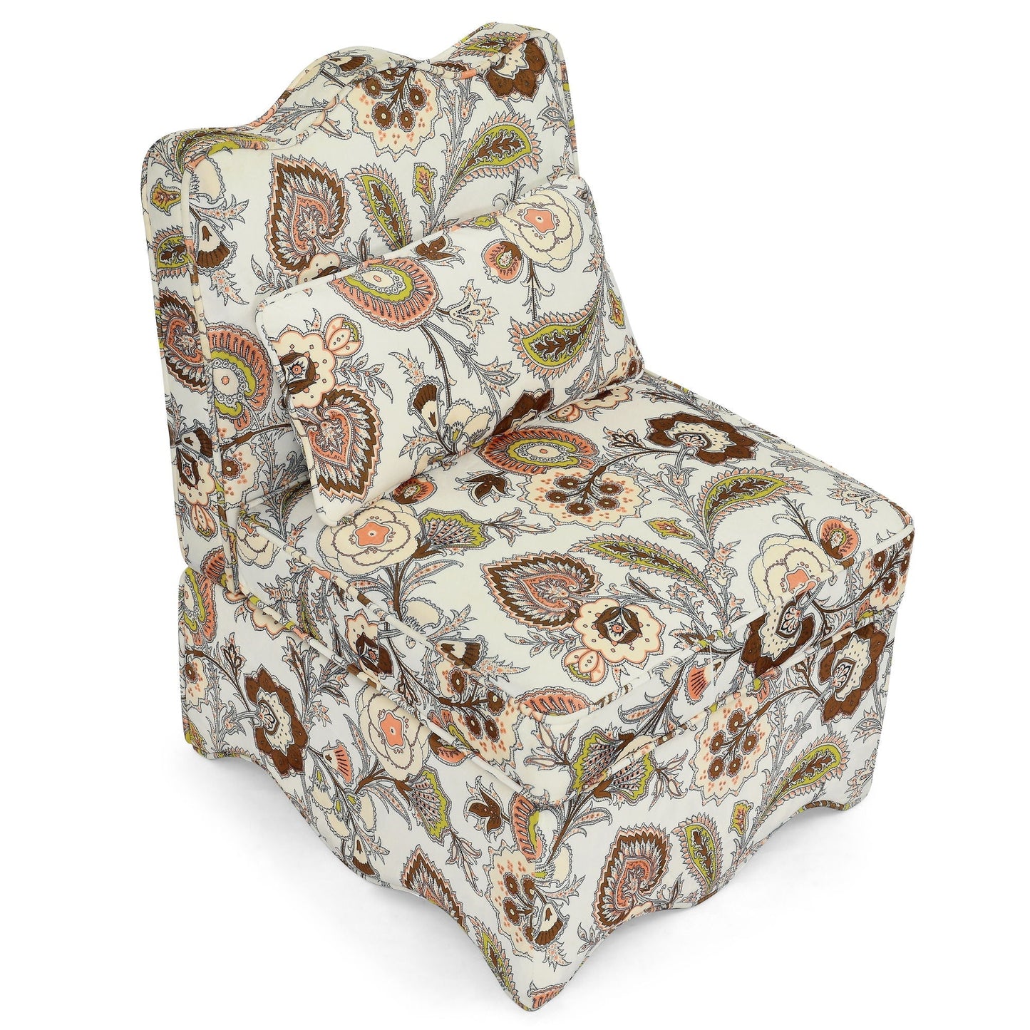 Armless chair by HouseOfZazla in soft flannel beige paisley upholstery with cushioned back on Tampa Home & Garden Store