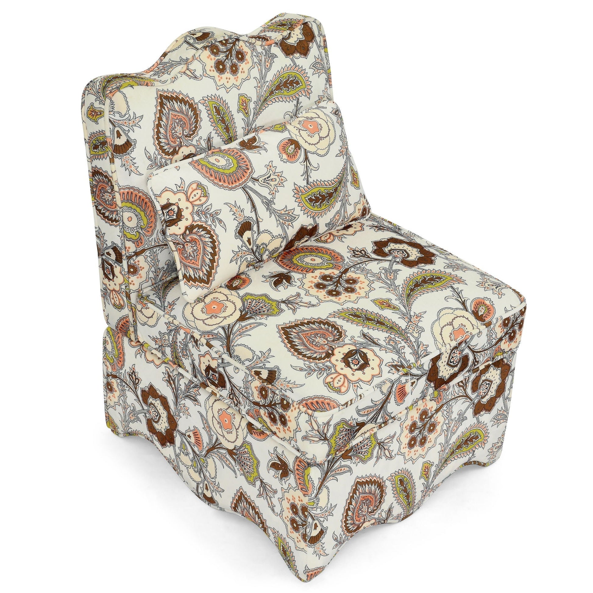 Armless chair by HouseOfZazla in soft flannel beige paisley upholstery with cushioned back on Tampa Home & Garden Store