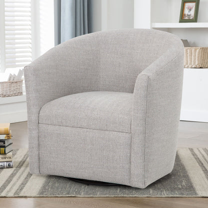 Lainey Swivel Barrel Chair grey herringbone fabric with 360-degree rotation HouseOfZazla on Tampa Home & Garden Store