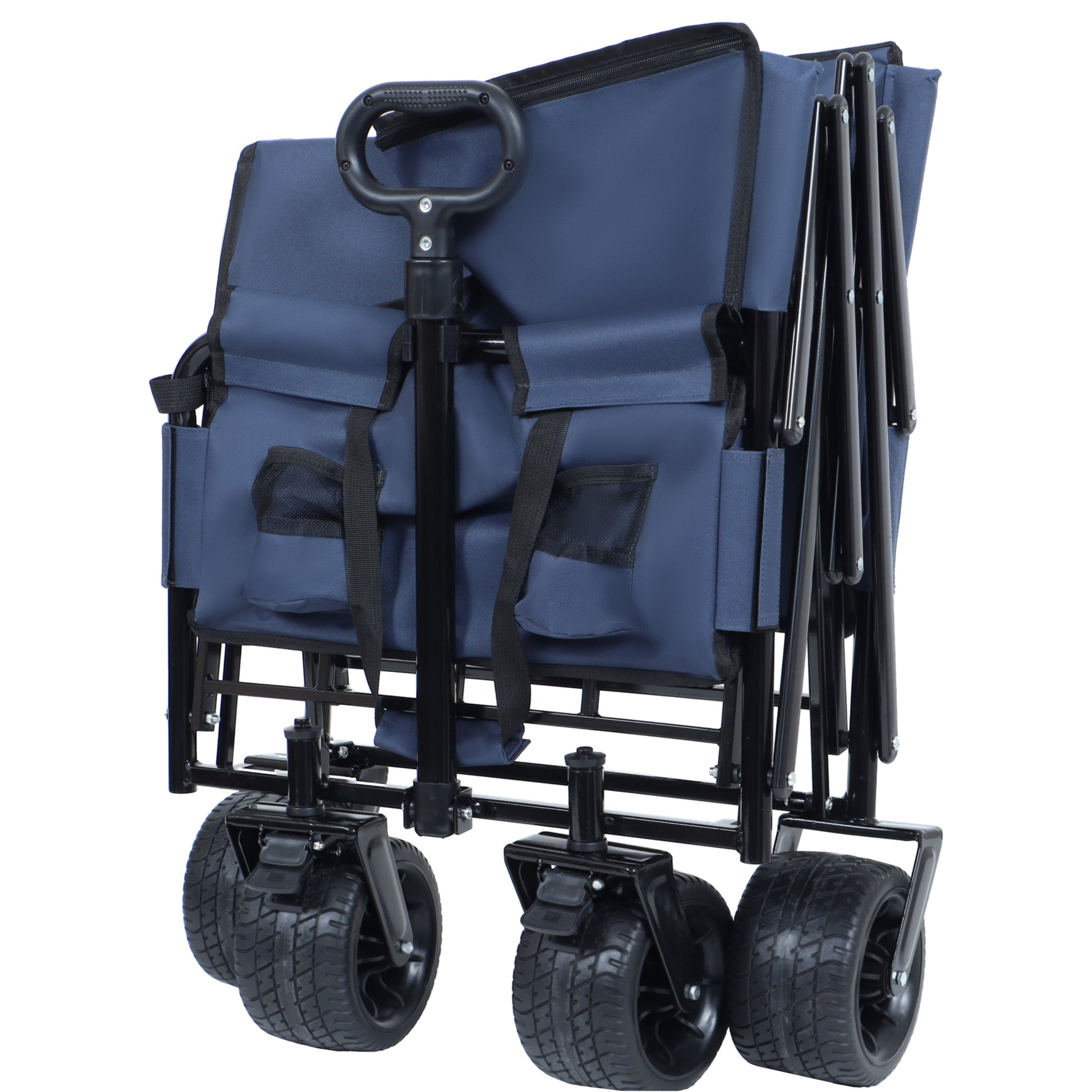 3-in-1 convertible folding wagon with blue fabric, four large wheels and T-handle on Tampa Home & Garden Store