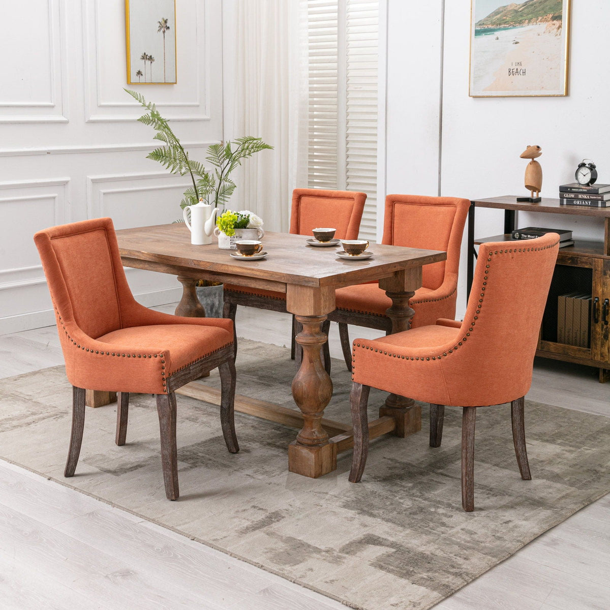 Ultra Side Dining Chair with nailhead trim, orange upholstery, 2-pack by HouseOfZazla on Tampa Home & Garden Store