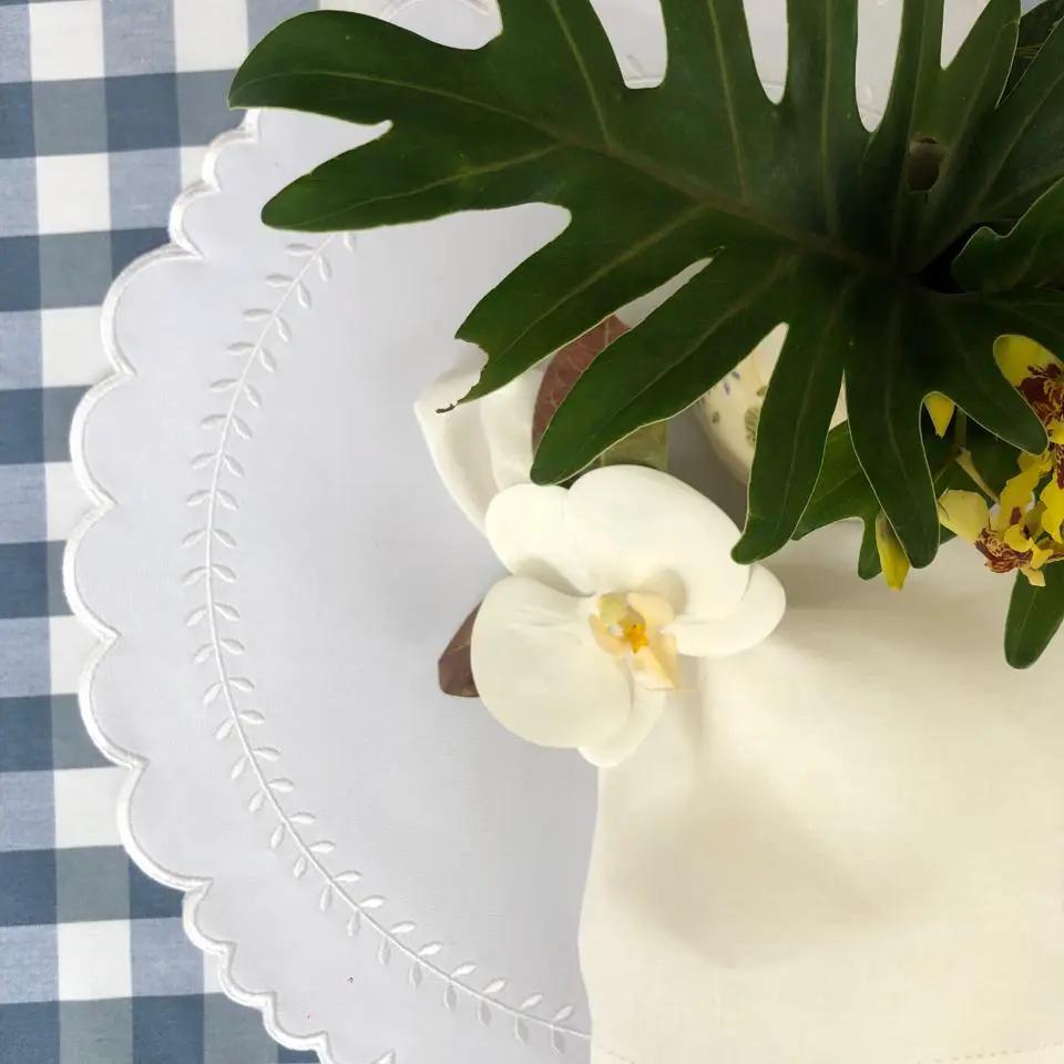 Arrow Placemat for Dining Protection white scalloped placemat with embroidered edge by Talah Home on Tampa Home & Garden Store