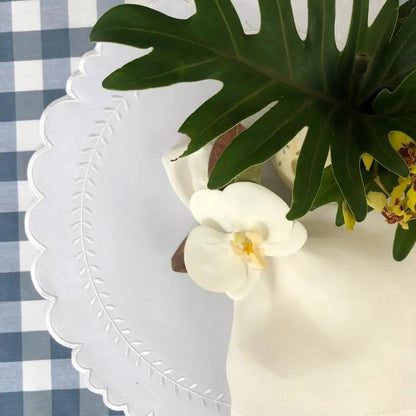 Arrow Placemat for Dining Protection white scalloped placemat with embroidered edge by Talah Home on Tampa Home & Garden Store