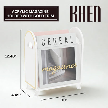 Clear Acrylic Magazine Holder with Gold Trim