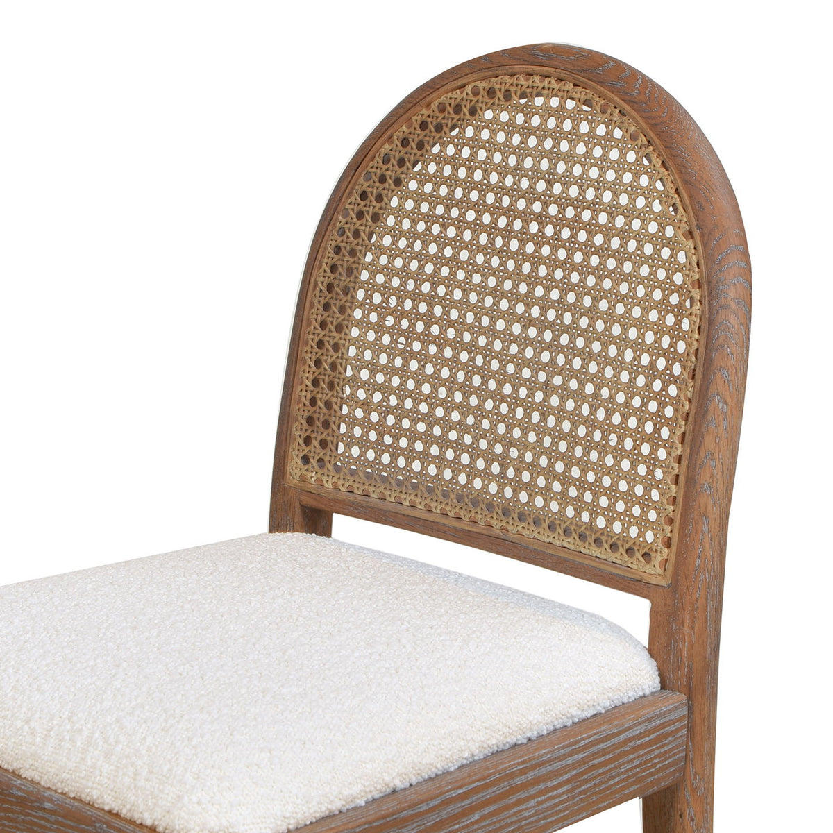 Curved-back cane counter stool with natural wood frame and woven cane back cream seat on Tampa Home & Garden Store