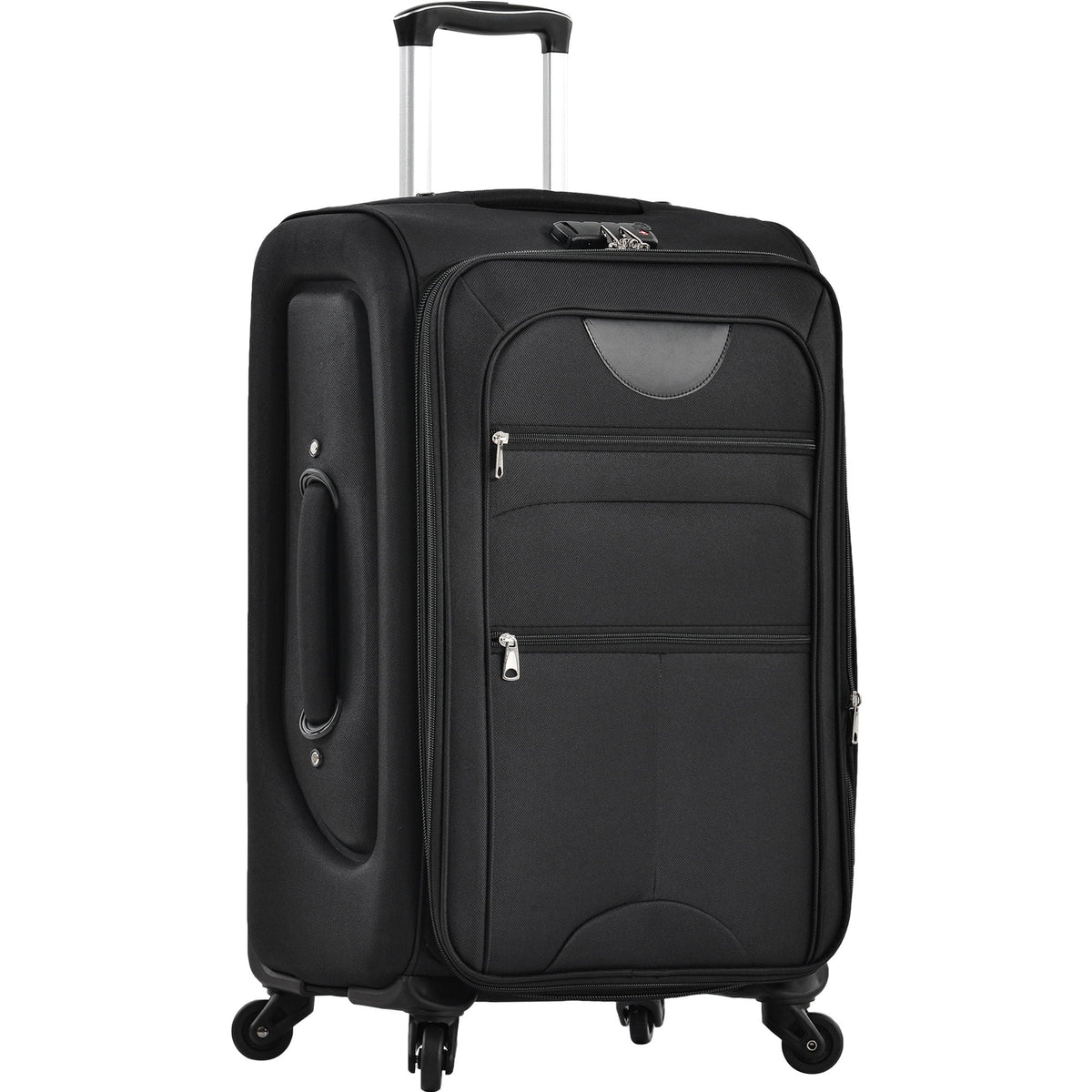 Black softside expandable upright spinner luggage with front pockets and wheels on Tampa Home & Garden Store