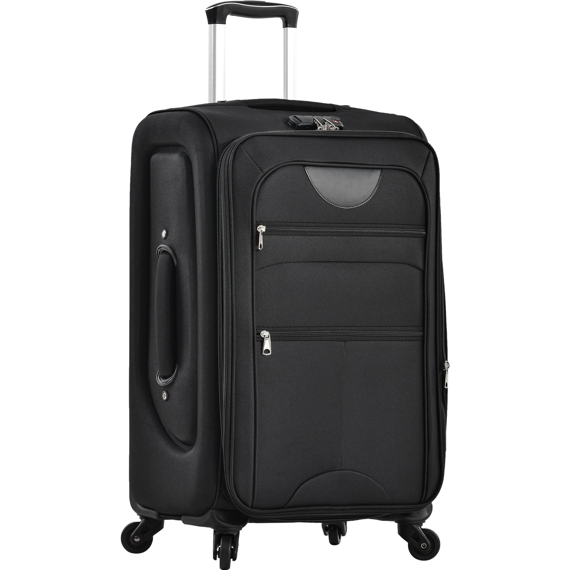 Black softside expandable upright spinner luggage with front pockets and wheels on Tampa Home & Garden Store