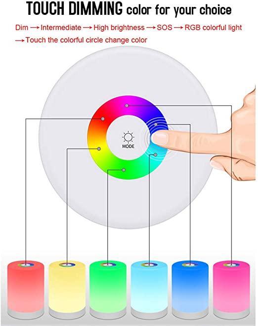 Touch dimmable table lamp by Stevvex, color-changing LED night light with six color options on Tampa Home & Garden Store