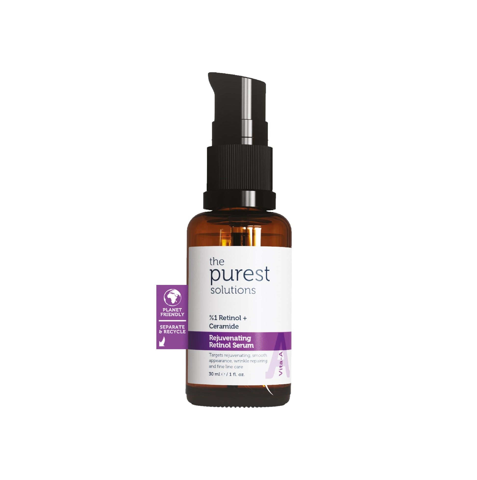 The Purest Solutions Retinol Serum bottle with pump, amber glass, white label on Tampa Home & Garden Store