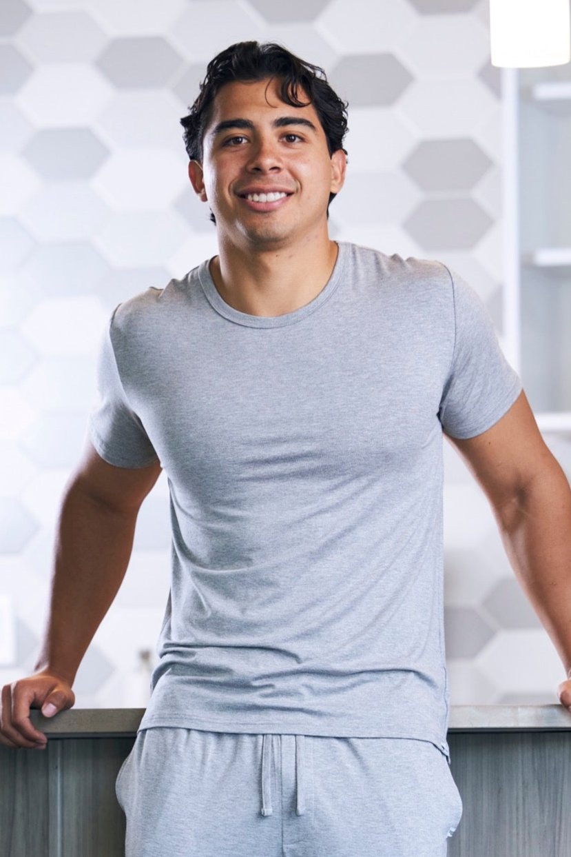 Men's soft bamboo lounge short sleeve T-shirt in gray with matching shorts Spun Bamboo on Tampa Home & Garden Store