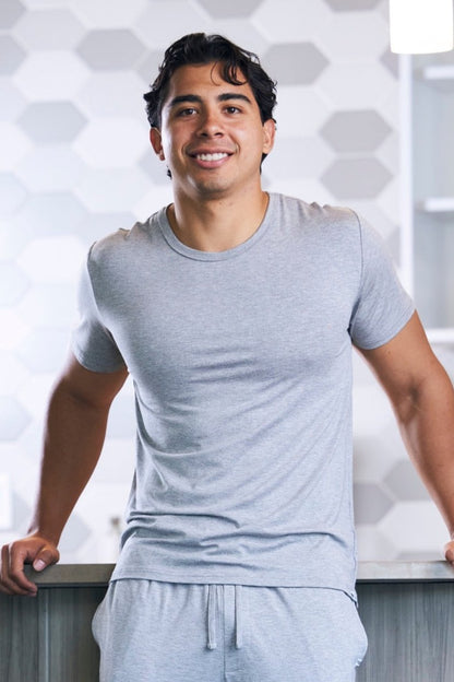 Men's soft bamboo lounge short sleeve T-shirt in gray with matching shorts Spun Bamboo on Tampa Home & Garden Store