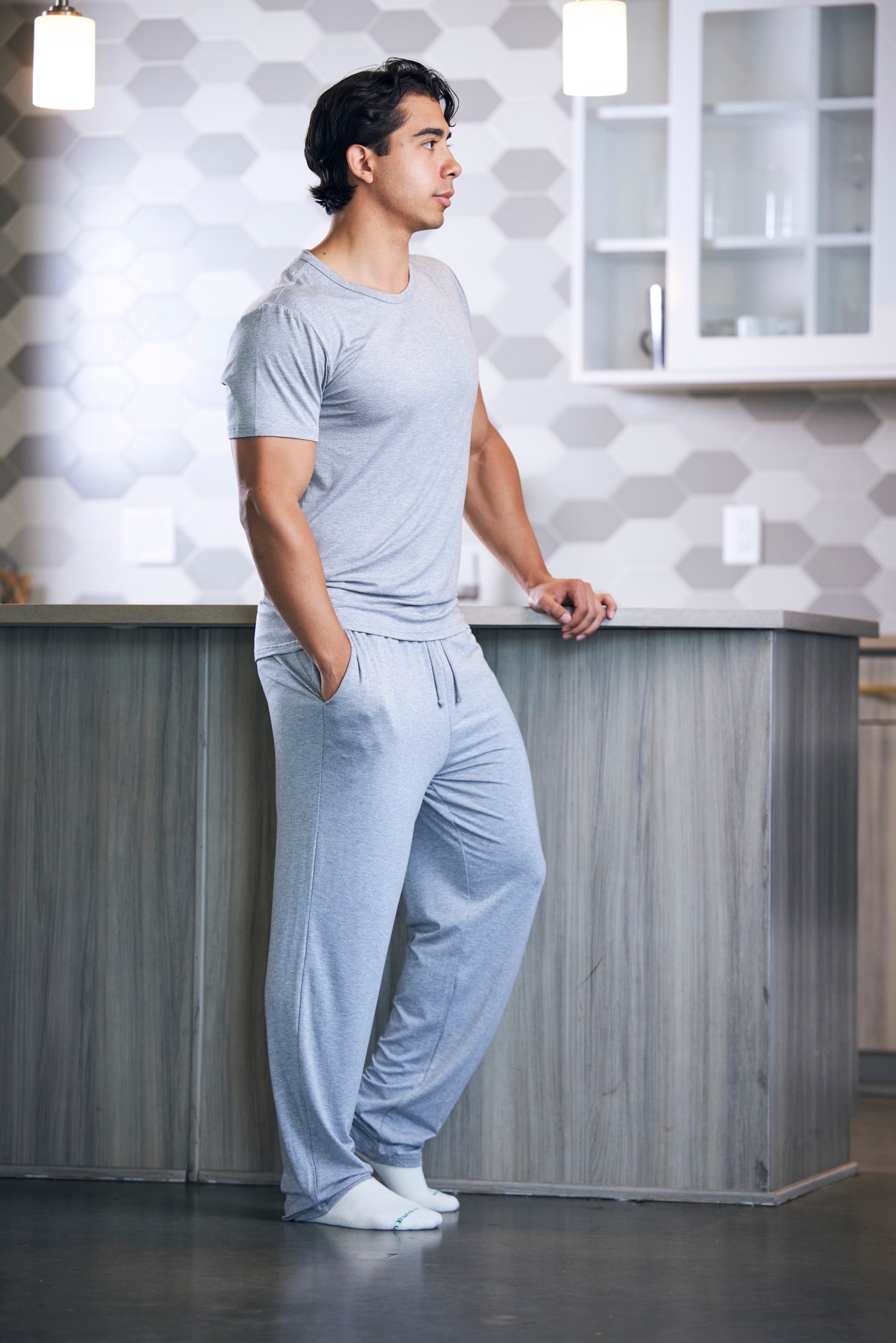 Men's soft bamboo lounge pajama set gray short sleeve top & pants Spun Bamboo on Tampa Home & Garden Store