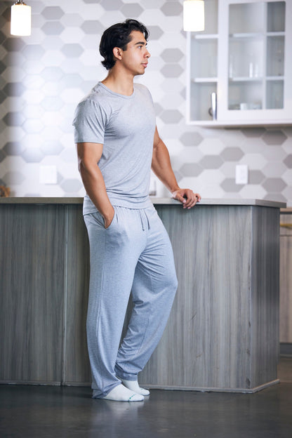 Men's soft bamboo lounge pajama set gray short sleeve top & pants Spun Bamboo on Tampa Home & Garden Store