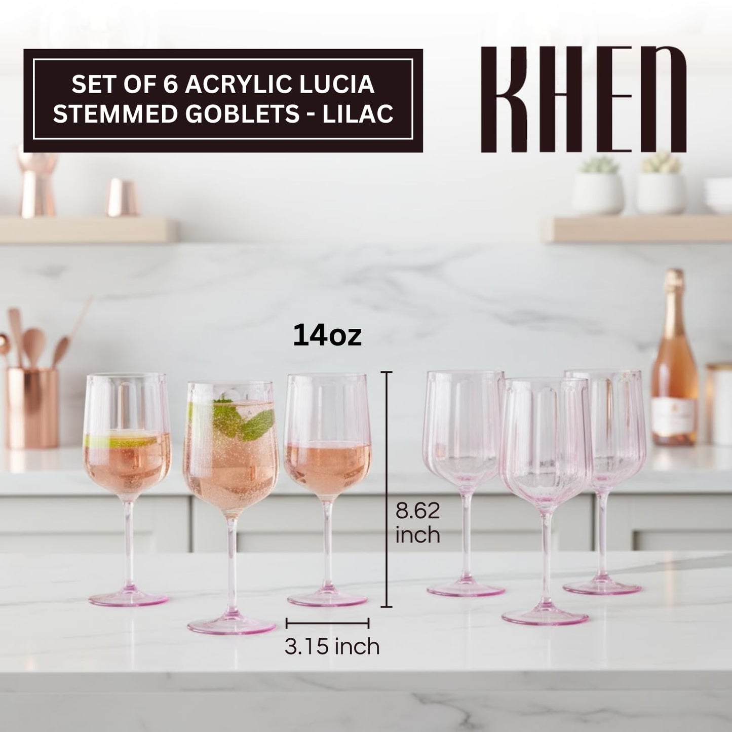 Lucia Acrylic Stemmed Goblets in Lilac Set of 6